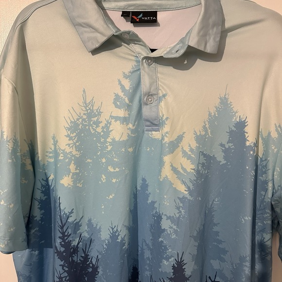 Yatta Golf Performance Shirt XL Men Blue Forest Evergreen Trees Short‎ Sleeve - Picture 2 of 5